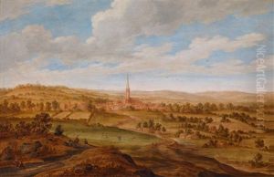 Weite Nordenglische Landschaft Mit Einem Kunstler, Der Eine Ferne Stadt Skizziert by Alexander Keirincx