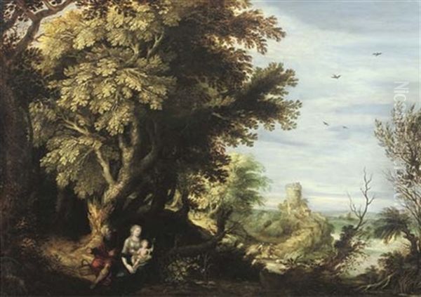 A Wooded Landscape With The Rest On The Flight Into Egypt - view 1