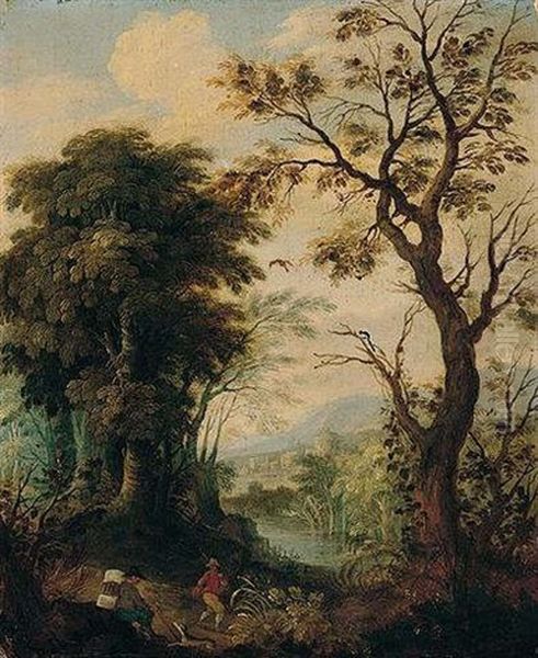 A River Landscape With Travellers On A Path, A Town In The Distance - view 1