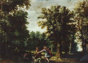 Wooded Landscape With A Boar Hunt Wooded Landscape With A Boar Hunt