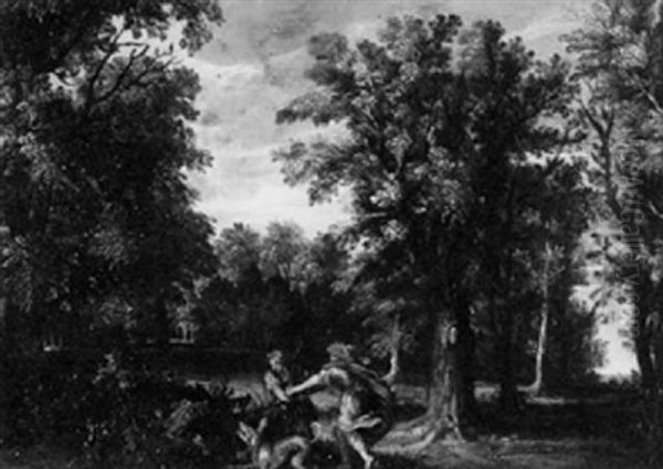Wooded Landscape With A Boar Hunt - view 1