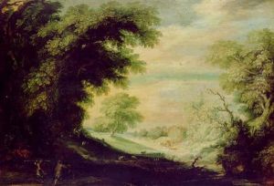 Bewaldete Landschaft Mit Einem Rundtempel Und Figuren Bewaldete Landschaft Mit Einem Rundtempel Und Figuren