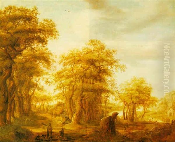Wooded River Landscape With Huntsmen On A Path In The Foreground - view 1