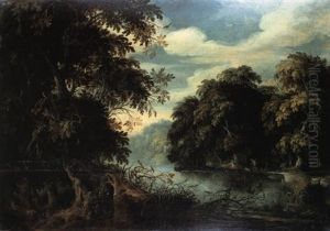 A Forest Landscape With Bird Catchers Beside A River by Alexander Keirincx