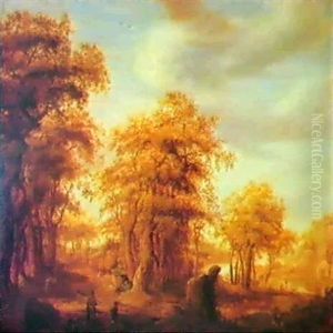 Wooded River Landscape With Huntsmen On A Path In The Foreground by Alexander Keirincx