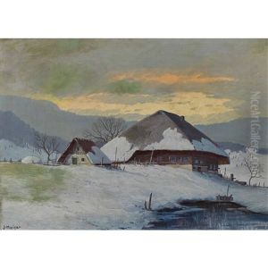 Bauernhof In Winterlicher Abendstimmung