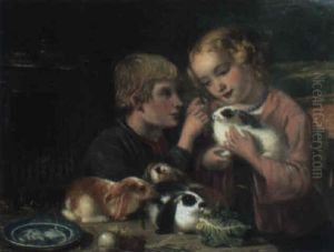 Zwei Kinder Mit Kaninchen by Otto Keitel