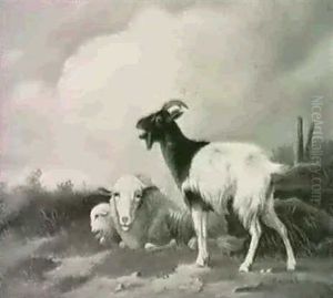 Schafe Und Ziege Auf Der Wiese by Otto Keitel