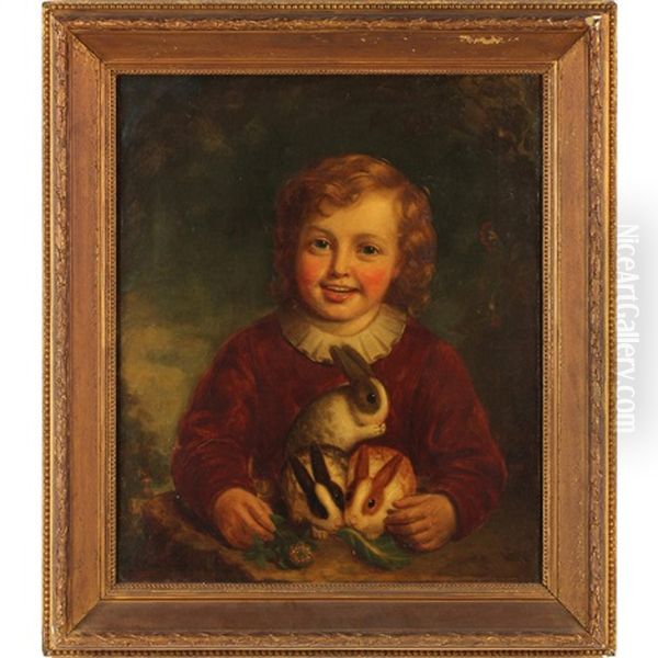 Portrait Of A Young Boy With Rabbits - view 1