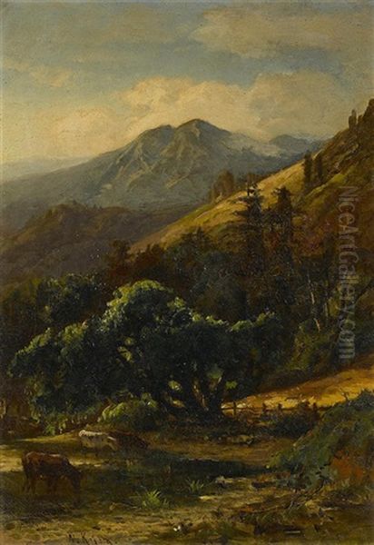 A Pastoral View Of Mount Tamalpais With Cows Watering - view 1