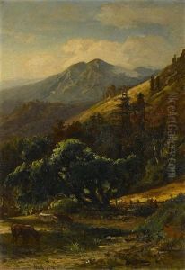 A Pastoral View Of Mount Tamalpais With Cows Watering by William Keith