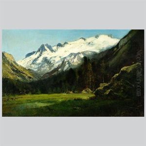 Spring Valley With Snow Capped Mountains by William Keith