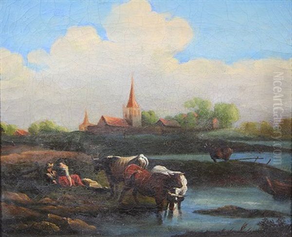 Late Afternoon Figures Picnicking With Cows - view 1