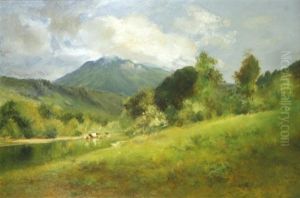 Cows Wattering With Mountains Beyond by William Keith
