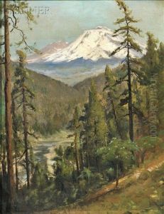 Sacramento River Canyon With Mount Shasta In The Distance by William Keith