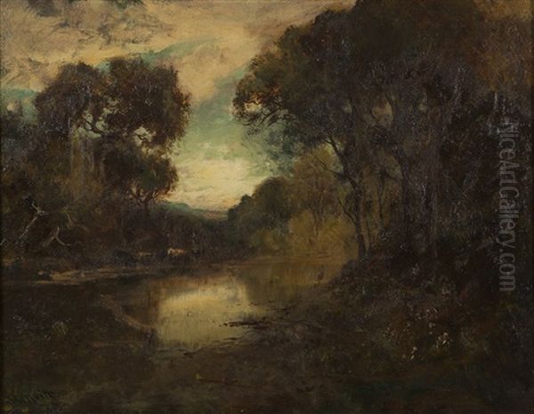 Cows Watering In A Tonalist Landscape - view 1