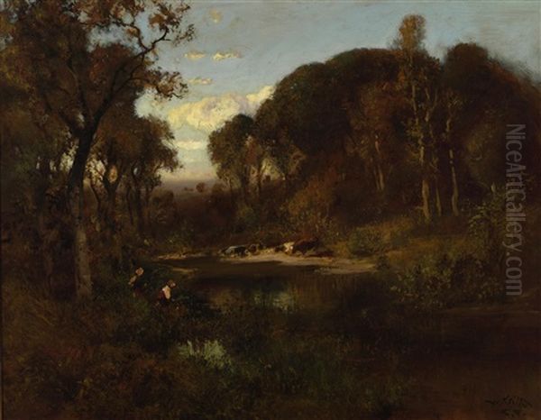 Cattle Watering At Dusk - view 1