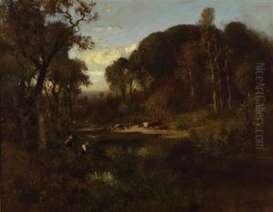 Cattle Watering At Dusk by William Keith
