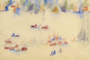 Verschneite Alplandschaft Mit Hutten Bei Davos by Philipp Bauknecht