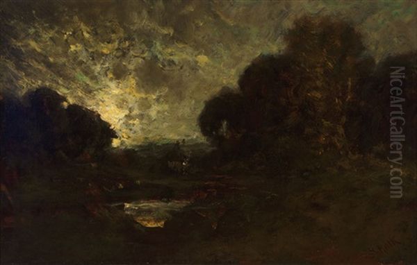 Tonalist Landscape With Figures And Hay Cart - view 1