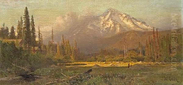 Cabin Hideaway Near A Sunlit Clearing With A Mountain In The Distance (mt. Shasta?) - view 1