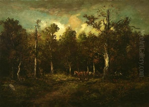 The Foresters, Horse Team And Loggers In A Wooded Landscape - view 1