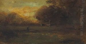 Cattle Watering In A Meadow (+ San Rafael; Pair) by William Keith