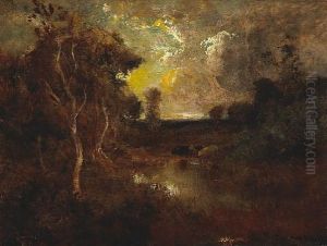 Cattle Watering At A Pond by William Keith