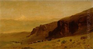 A Cowboy Herding Cattle With Mount Hood In The Distance