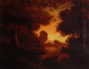 A Wooded Landscape With Cattle Watering At A Lake by William Keith