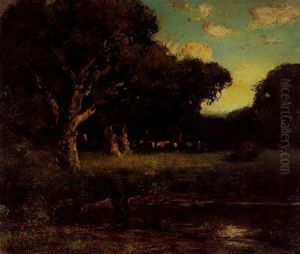 Cattle Grazing In A Forest Clearing By A Stream by William Keith