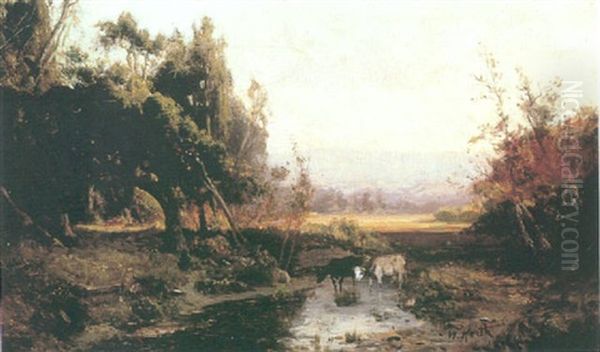 Cows Watering In A Stream - view 1
