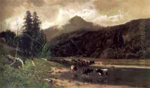 Cows Watering Beneath Tamalpais by William Keith