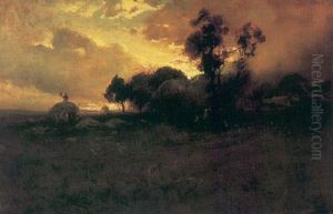Gathering Hay At Sunset by William Keith