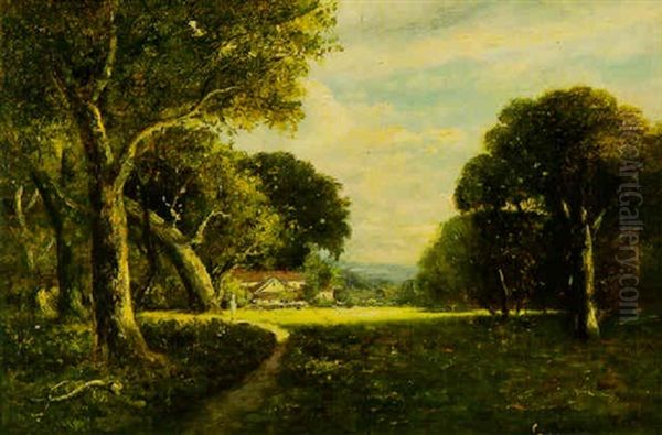 California Landscape With Figure On Path And Cottage Beyond - view 1