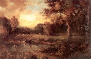 Landscape At Sunset With Figures