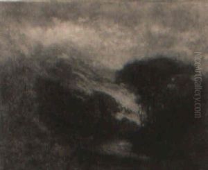 Wooded Landscape Under Stormy Sky by William Keith