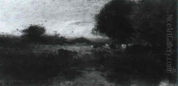 Cows Grazing By A Pond - view 1