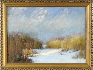 Verschneite Schilfgraslandschaft Mit Fasanen by Gusztav Keleti
