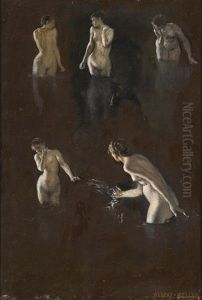 Study Of Five Female Nudes by Albert von Keller