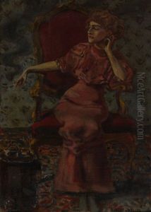 Sitzende Dame Im Roten Kleid Sitzende Dame Im Roten Kleid