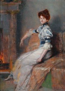 Saloninterieur Mit Einer Dame Am Kamin (irene Von Keller?) by Albert von Keller