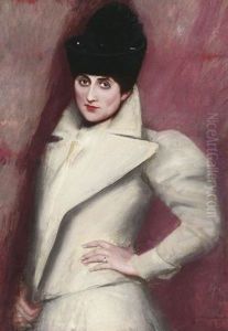 Portrat Einer Modisch Gekleideten Dame Mit Schwarzem Hut Portrat Einer Modisch Gekleideten Dame Mit Schwarzem Hut