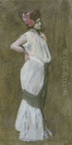 Dame In Weisem Gewand, Mit Schwarzer Stola Und Roten Bluten Im Haar (irene Von Keller In Griechischem Kostum?) by Albert von Keller