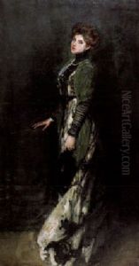 Bildnis Einer Jungen Stehenden Frau In Langem Kleid by Albert von Keller