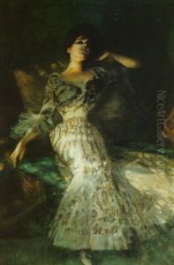 Elegant Lady Reclining On A Sofa by Albert von Keller