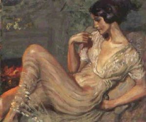 Sitzende Junge Frau Im Weissen Kleid by Albert von Keller