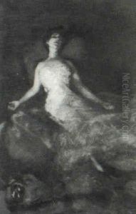 Woman Reclining On A Bearskin Rug by Albert von Keller