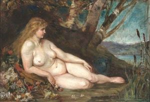 Liegender Weiblicher Akt An Einem Seeufer by Ferdinand Keller