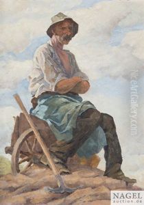 Auf Einer Schubkarre Sitzender Steinbrecher Bei Der Rast by Friedrich von Keller
